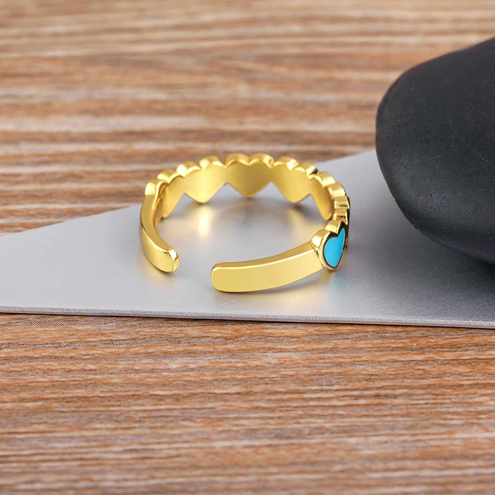 6 Hearts Ring for Women, Gold Band