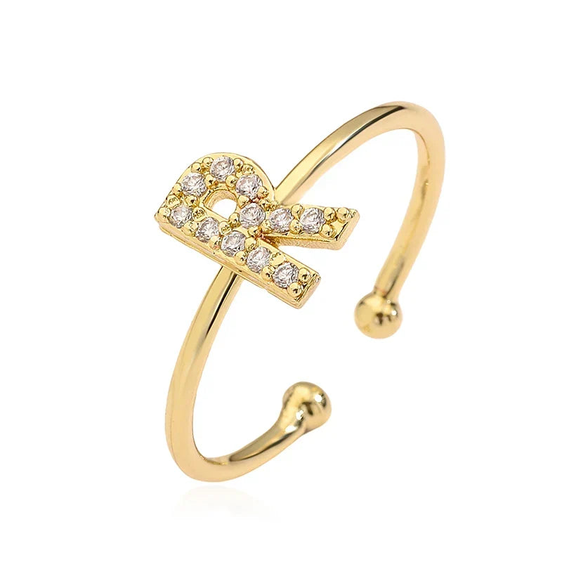 Personalized adjustable ring with initial r