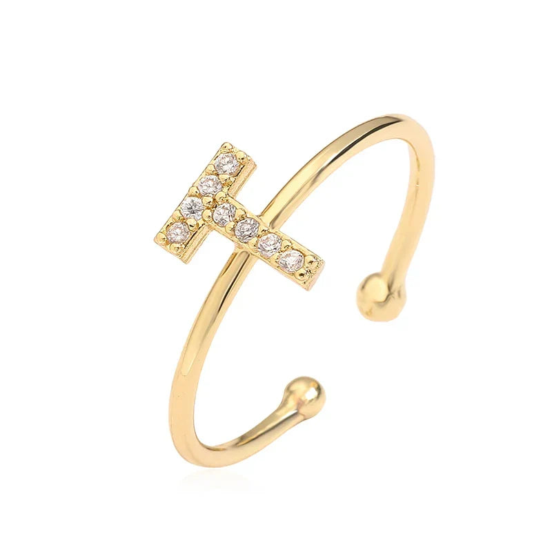 Personalized adjustable ring with initial t