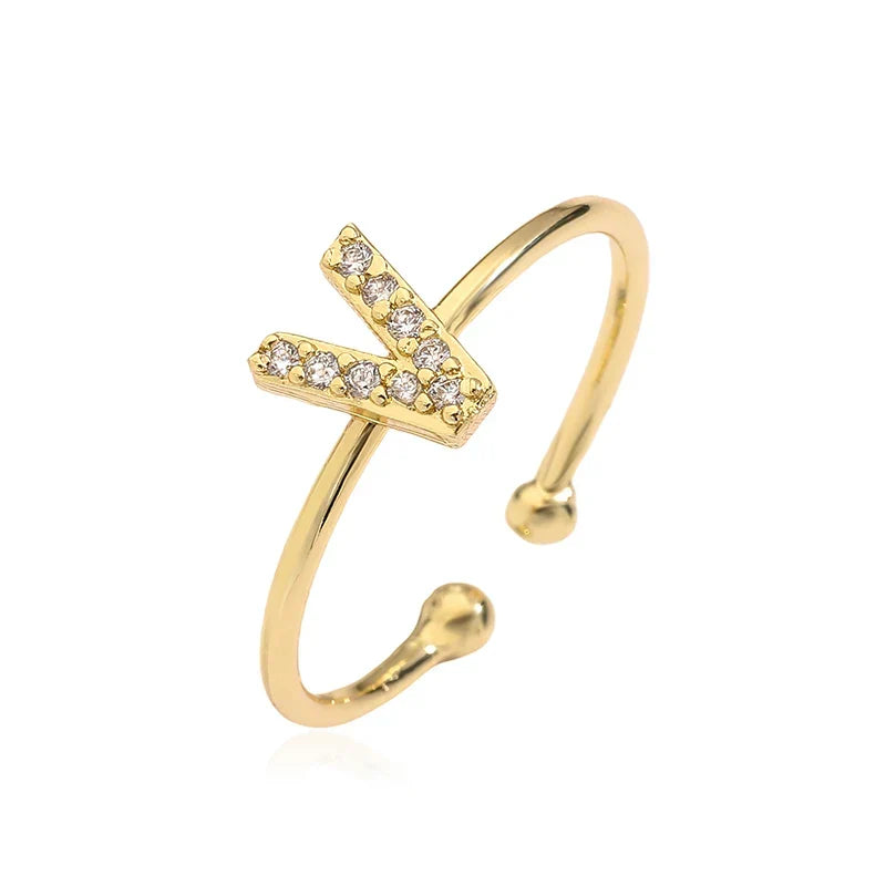 Personalized adjustable ring with initial v