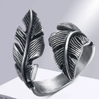 Adjustable silver-plated feather ring