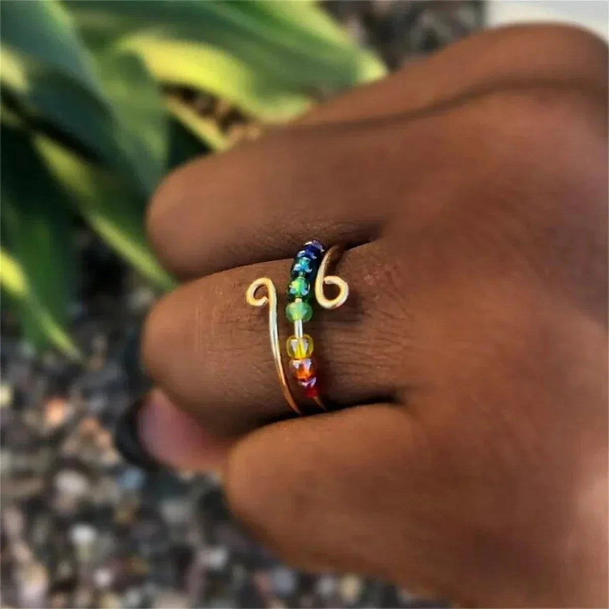 Bohemian-Style Spinner Ring Stress-Relief Ring with Rotating Beads, gold