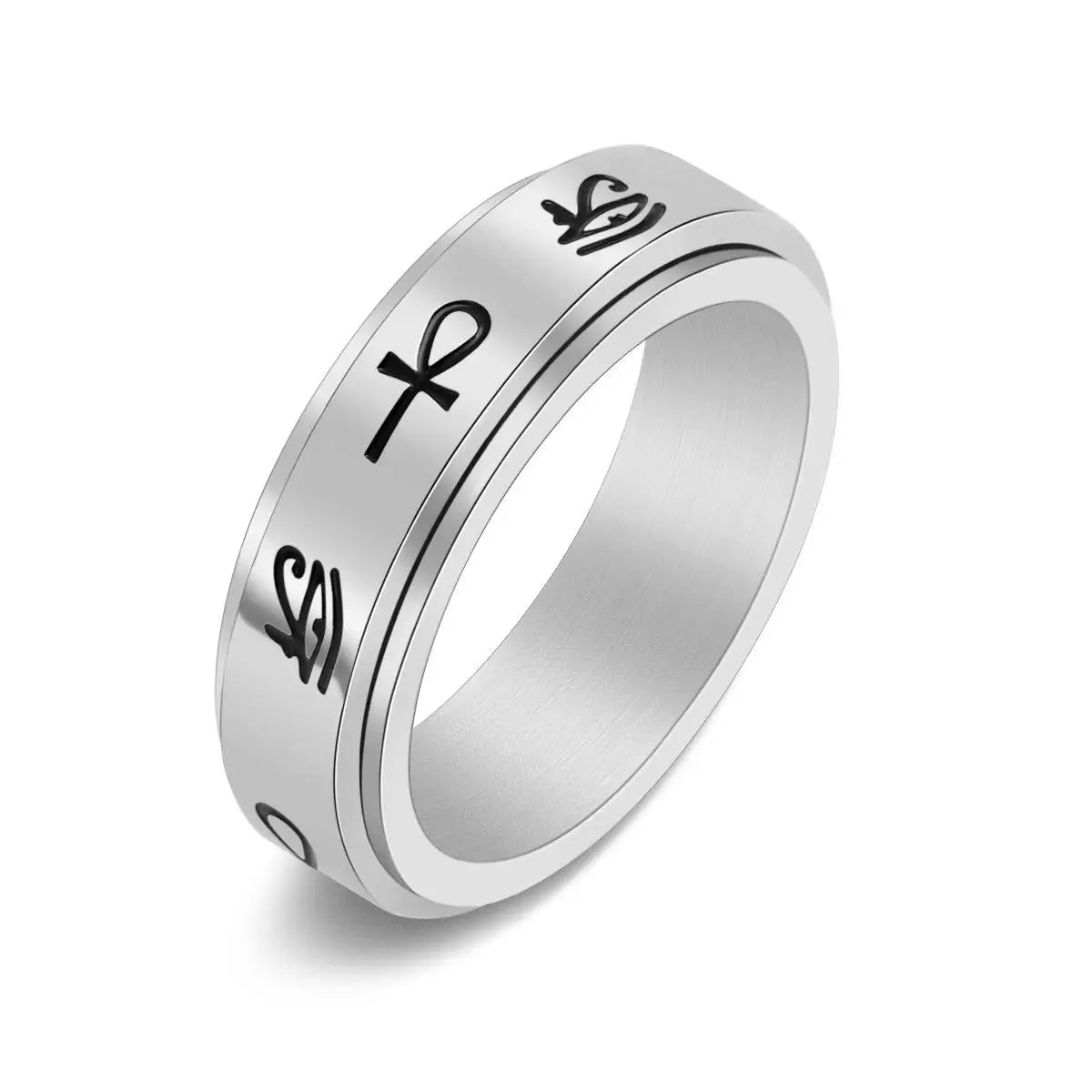 Egyptian Pattern Spinner Anti-Stress Band Ring silver
