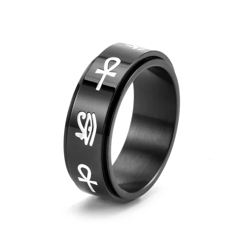 Egyptian Pattern Spinner Anti-Stress Band Ring black