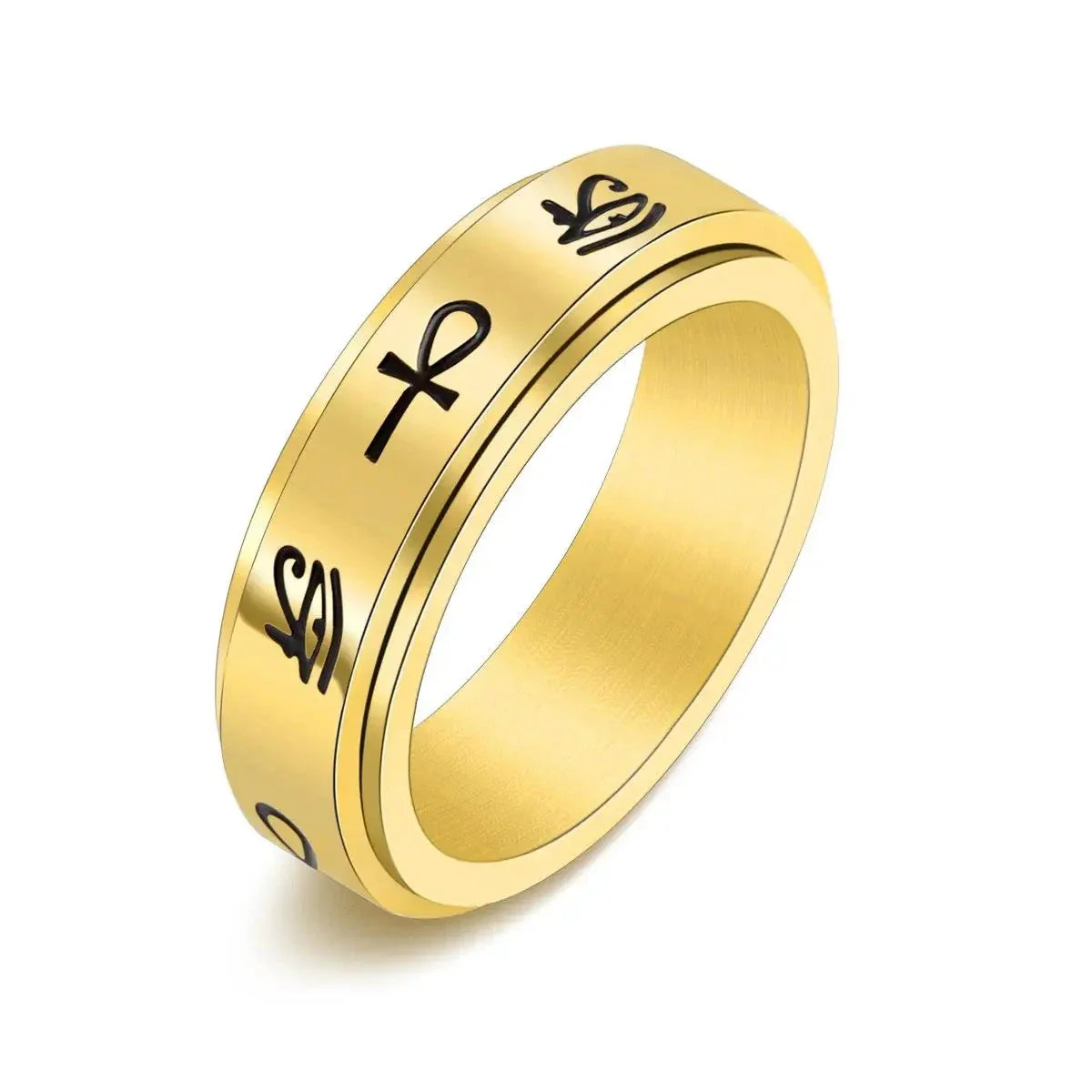 Egyptian Pattern Spinner Anti-Stress Band Ring gold