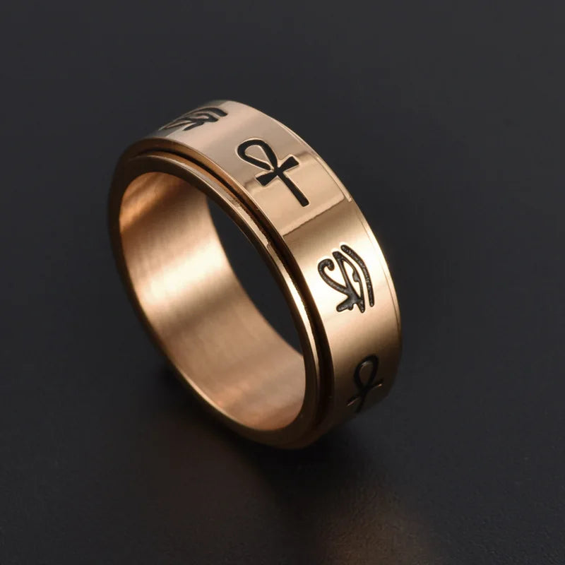 Egyptian Pattern Spinner Anti-Stress Band Ring rose gold