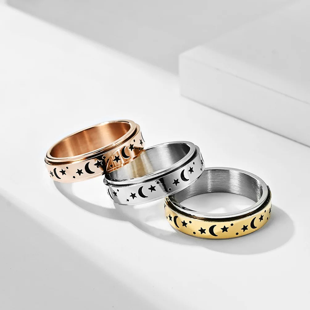 Spinning Anti-Stress Band Ring Stars and Moons silver