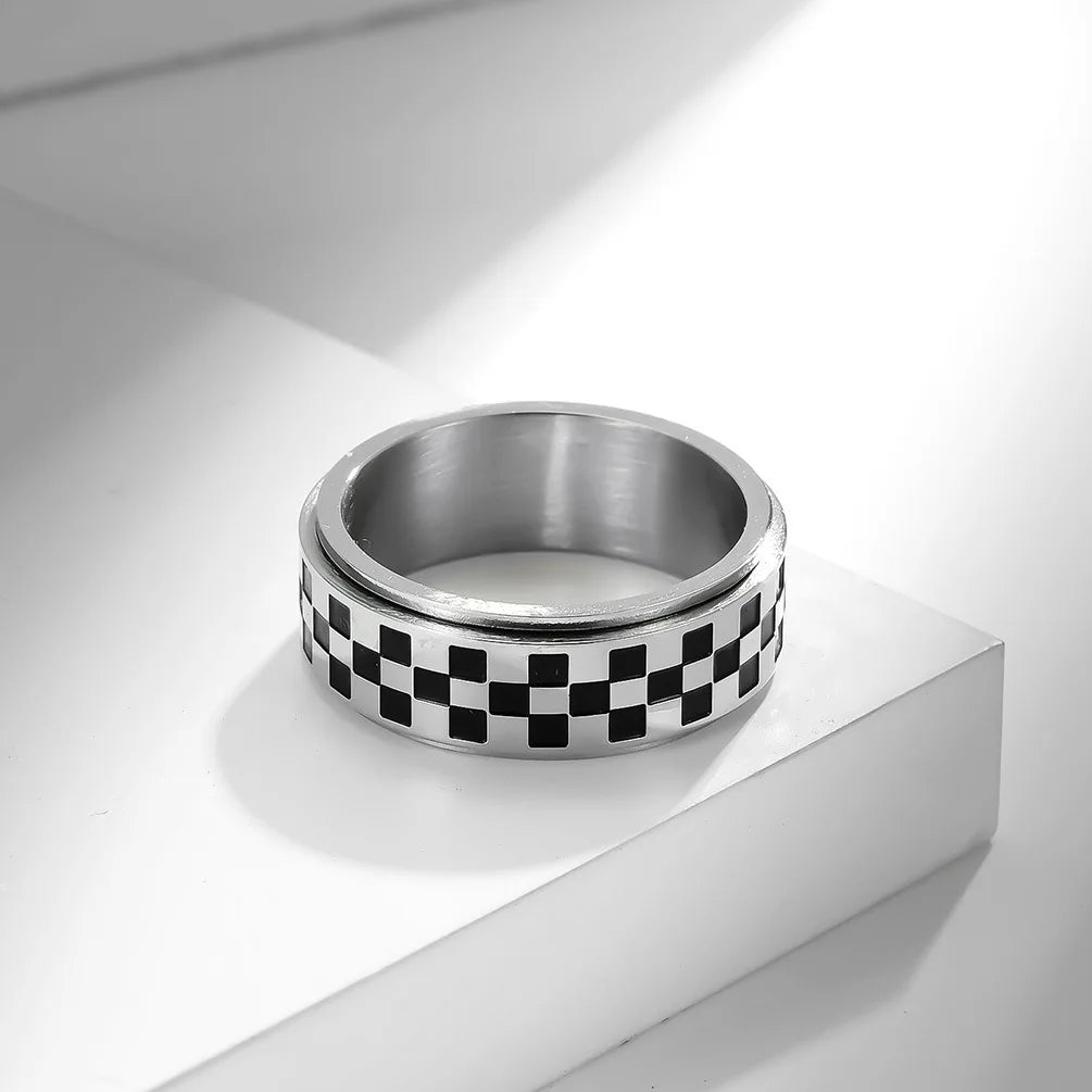 Spinning Anti-Stress Ring with Black Squares
