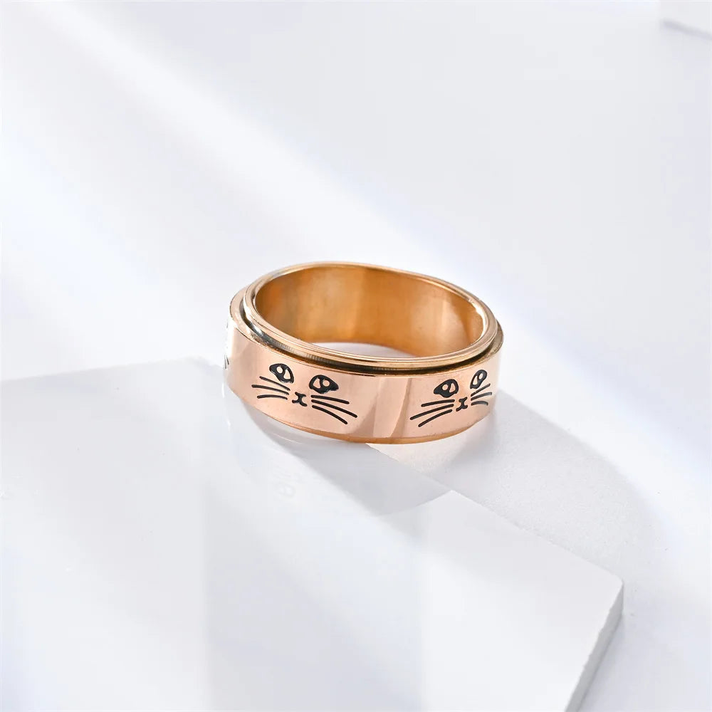 Rotating Anti-Stress Cats Band Ring in Rose Gold