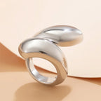 Asymmetric Large Teardrop Band Ring silver