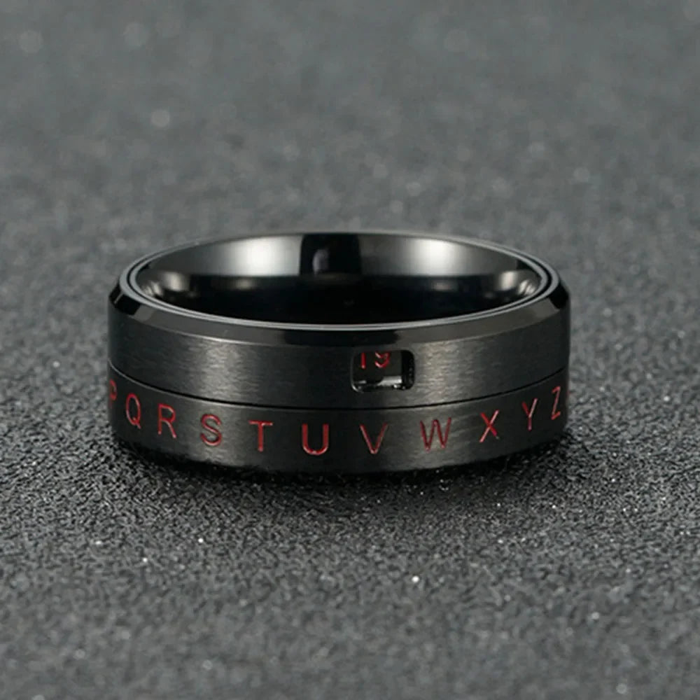 Anti-Stress Rotating Letter Band Ring black