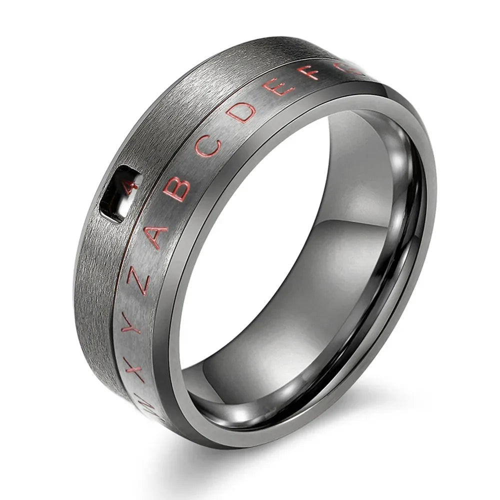 Anti-Stress Rotating Letter Band Ring black