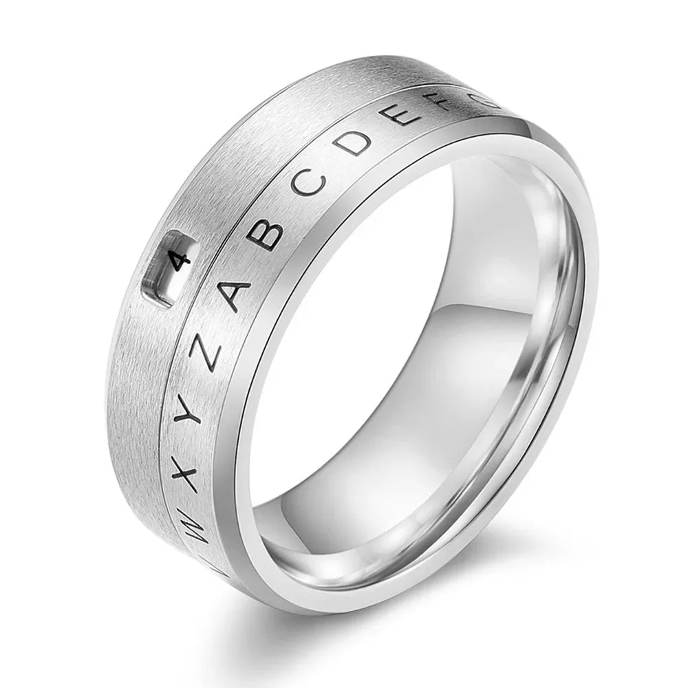 Anti-Stress Rotating Letter Band Ring silver