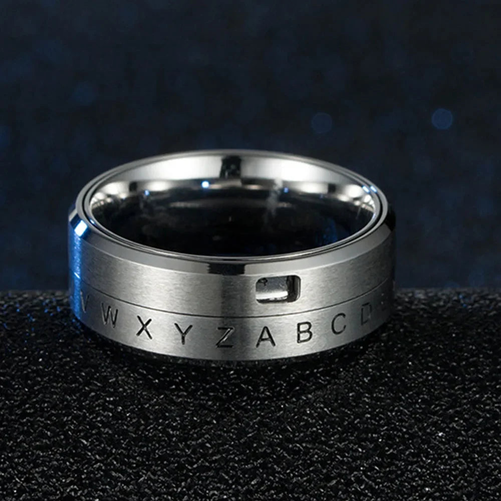 Anti-Stress Rotating Letter Band Ring silver