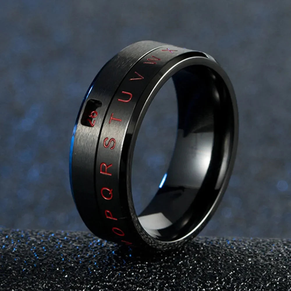 Anti-Stress Rotating Letter Band Ring black