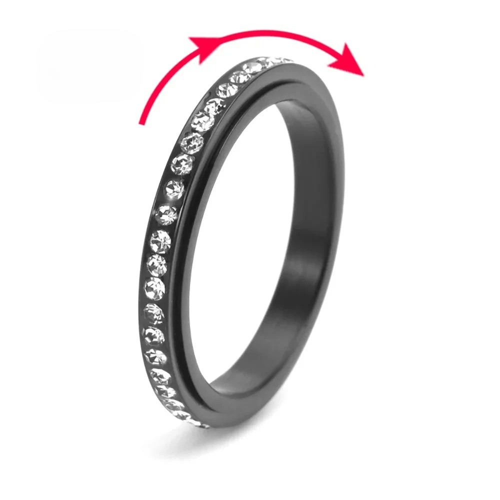 Anti-Stress Spinner Ring with Black Zircon