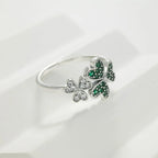 Bague avec Coeurs en Zircon Vert Trèfle à 3 Feuilles