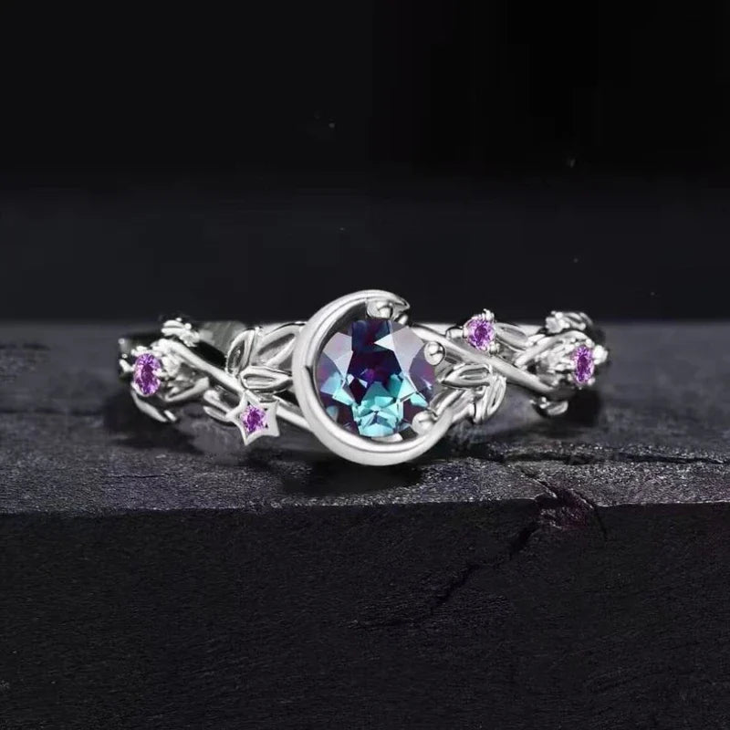 Bague avec Croissant de Lune et Zircon argent
