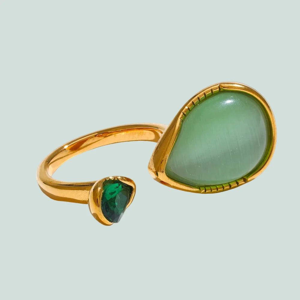 Ring with Natural Stone Water Drop and Zircon
