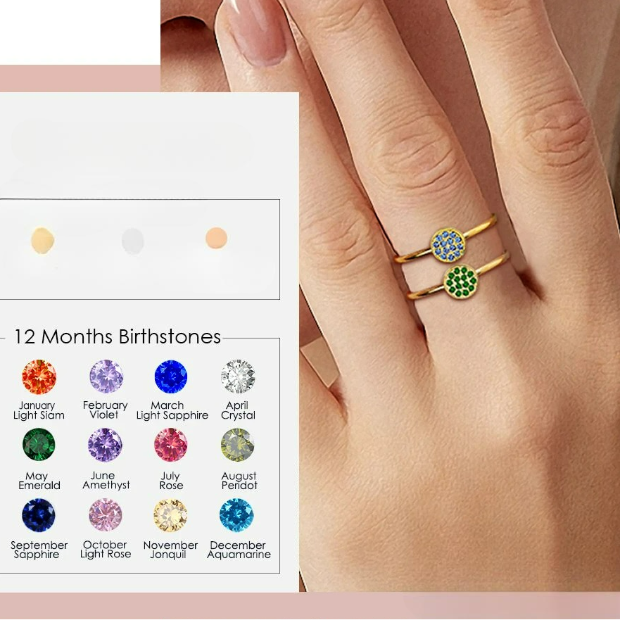 Ring with small round birthstones for women