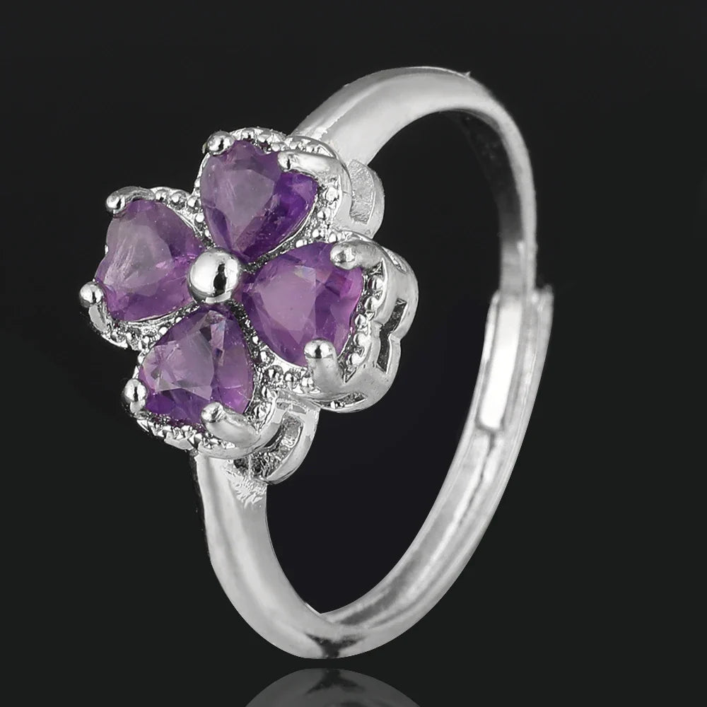 Bague avec Trèfle à 4 Feuilles en Pierre d'Améthyste