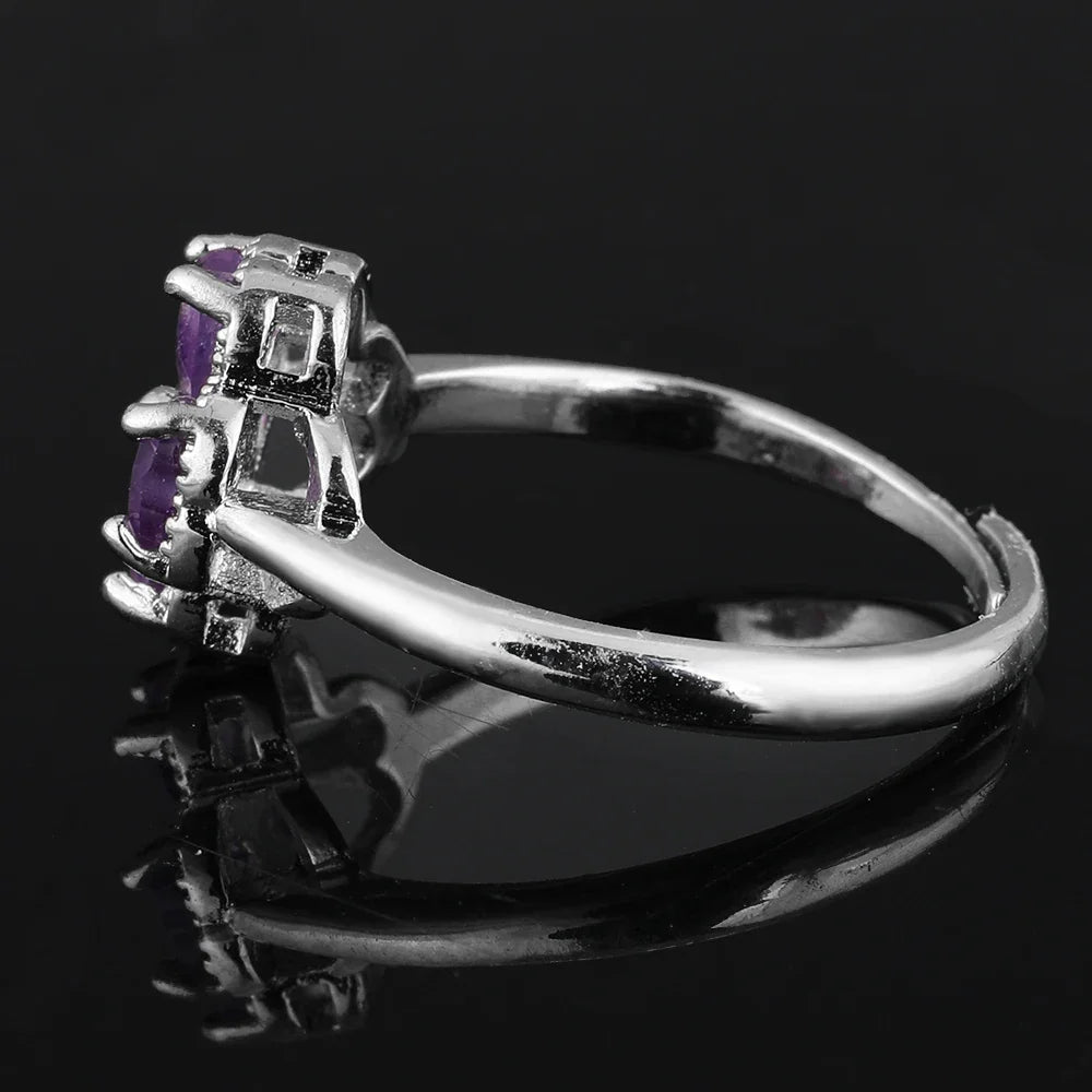 Bague avec Trèfle à 4 Feuilles en Pierre d'Améthyste