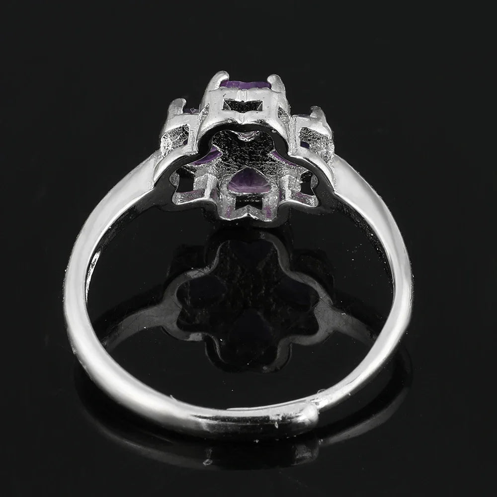 Bague avec Trèfle à 4 Feuilles en Pierre d'Améthyste