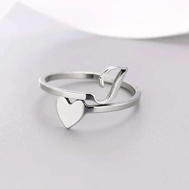 Silver Initial Heart Ring I