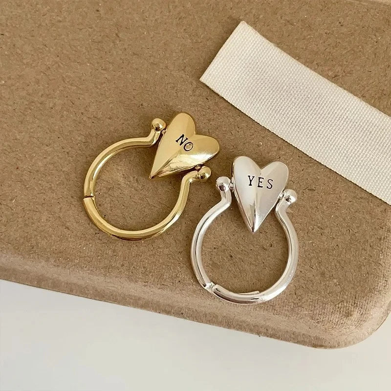 "Yes" and "No" Heart Ring for Lovers in gold