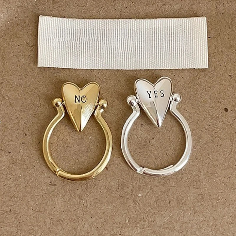 "Yes" and "No" Heart Ring for Lovers in silver