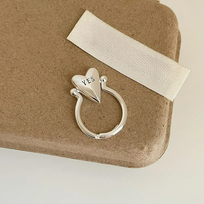 "Yes" and "No" Heart Ring for Lovers in silver
