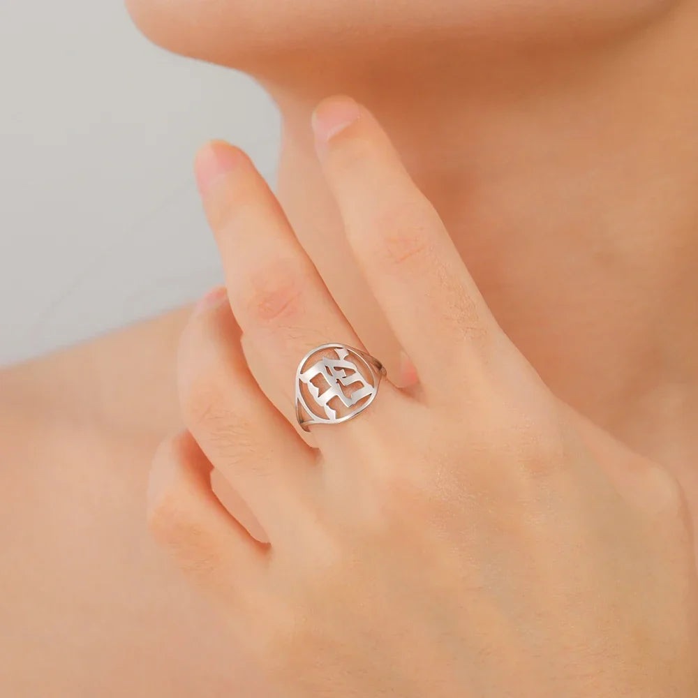 Hollow ring for men or women with Jewish Hebrew engraving silver