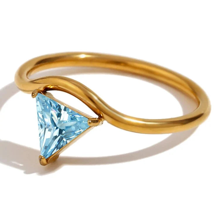 Gold-Plated Ring with Triangular March Birthstone