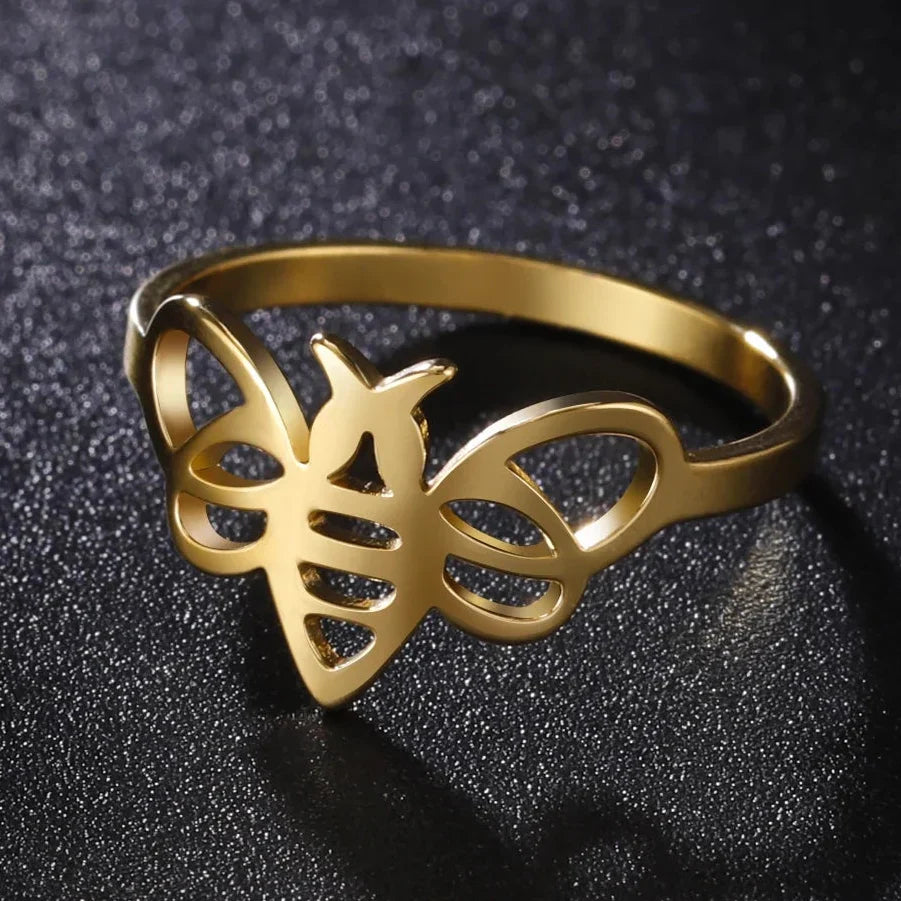 Women's bee ring gold-tone