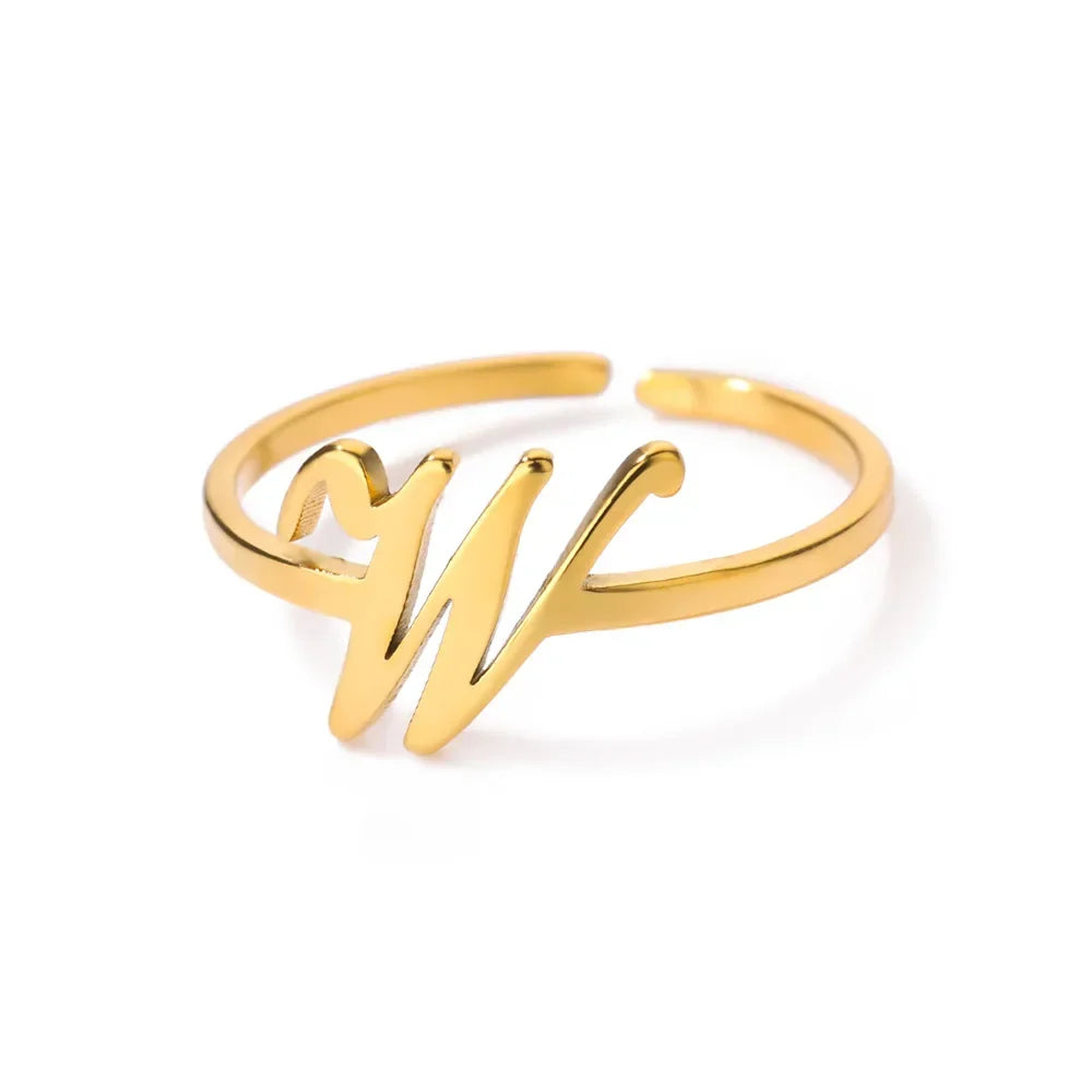 Delicate personalized ring with initial w