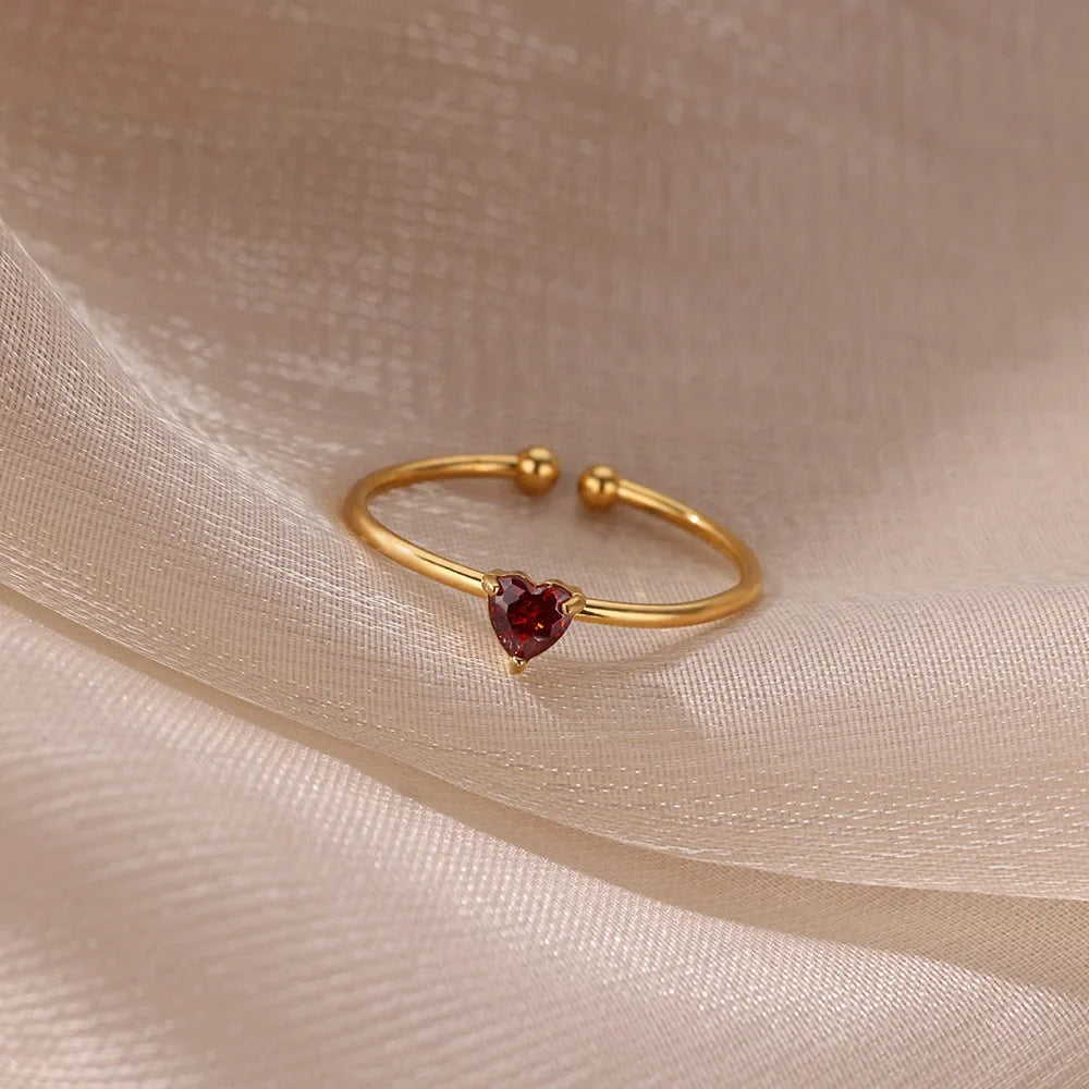 Slim gold-plated ring with heart-shaped birthstone