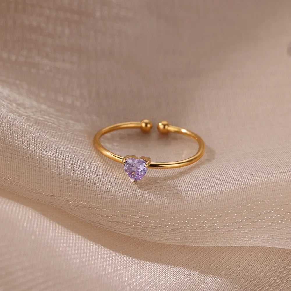 Slim gold-plated ring with heart-shaped birthstone