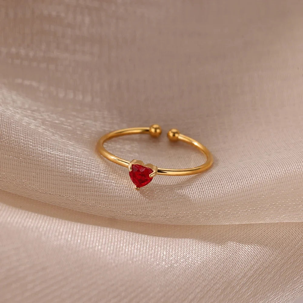 Slim gold-plated ring with heart-shaped birthstone