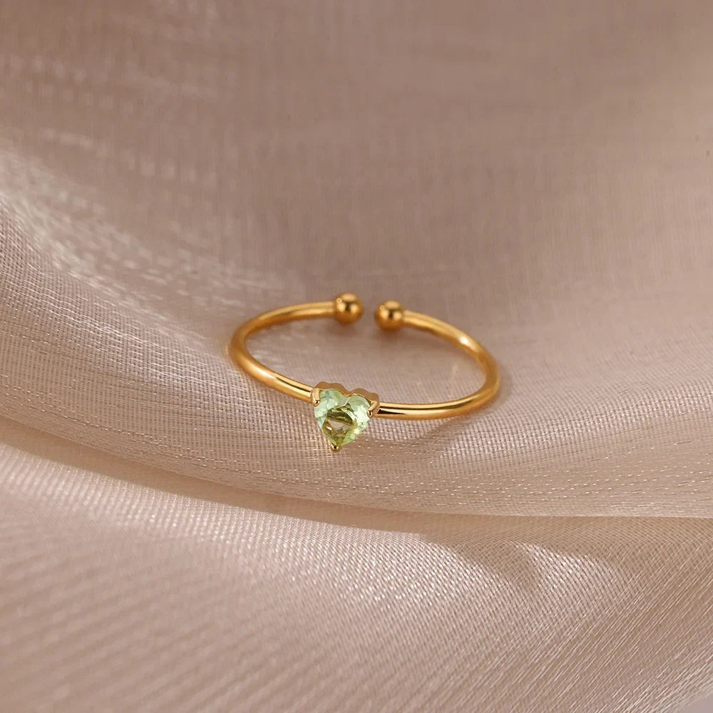 Slim gold-plated ring with heart-shaped birthstone