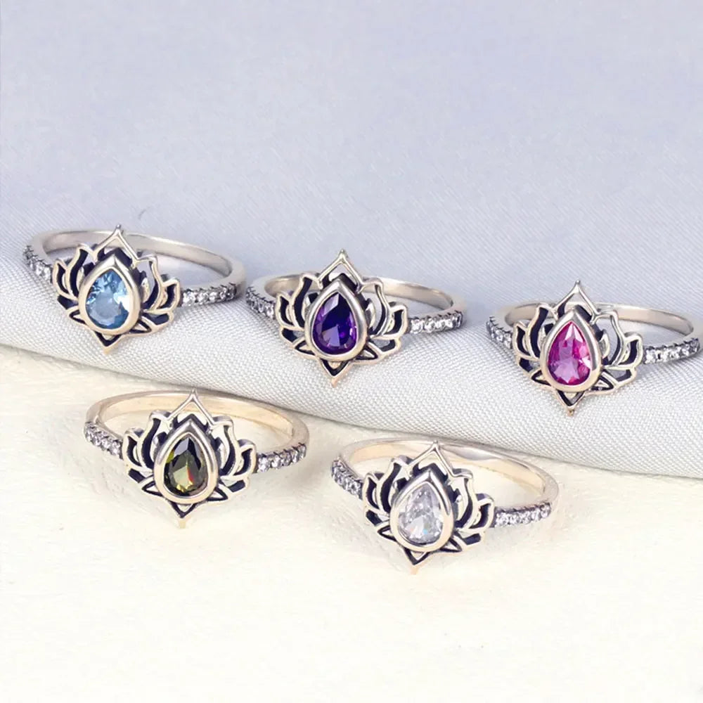 Silver Lotus Flower Ring for Women
