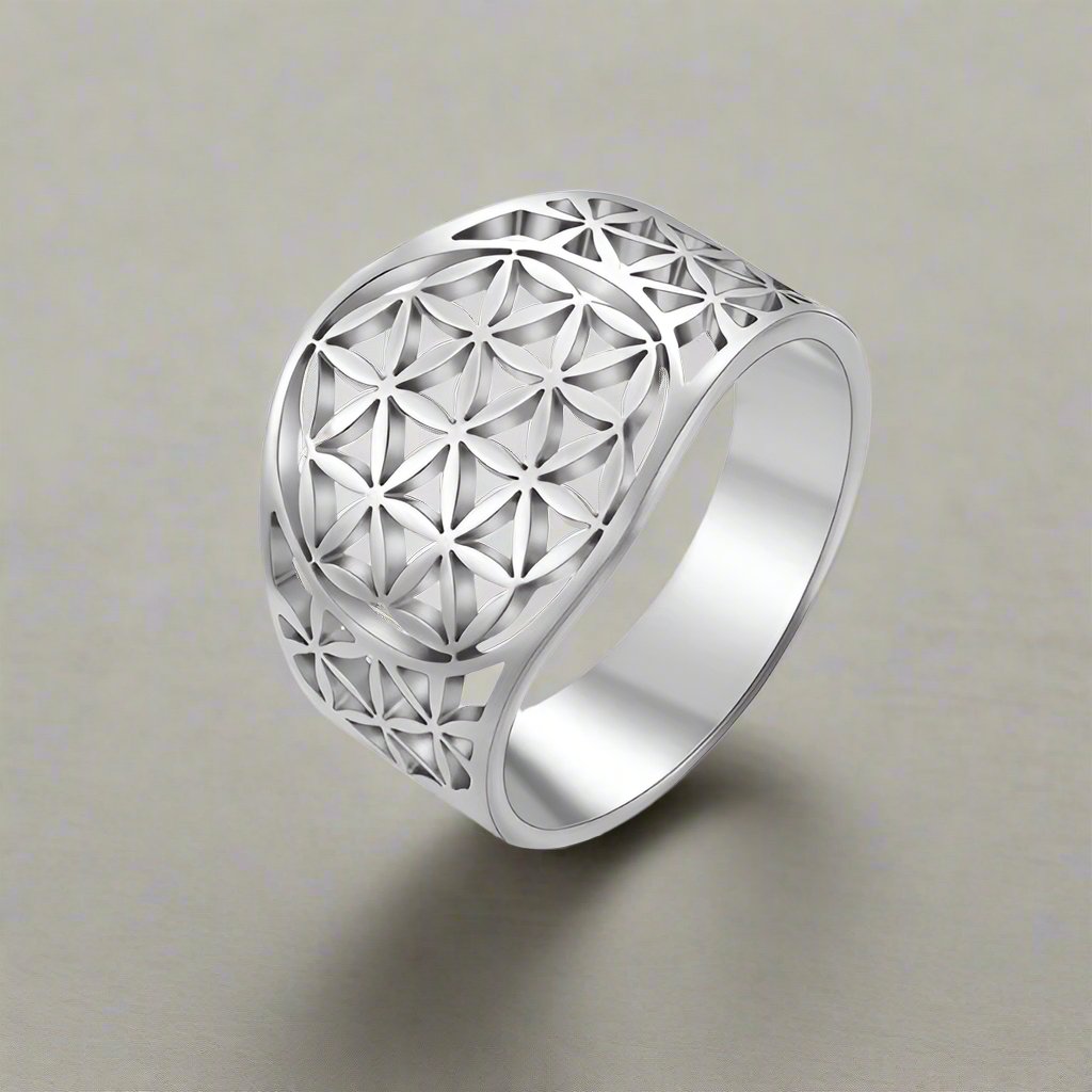 Life Flower Ring Women's Band Silver 