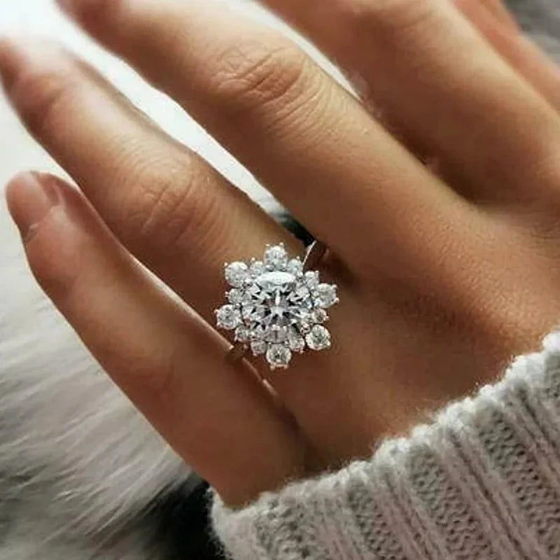 Women's Snowflake Ring Winter Silver Zircon Stones