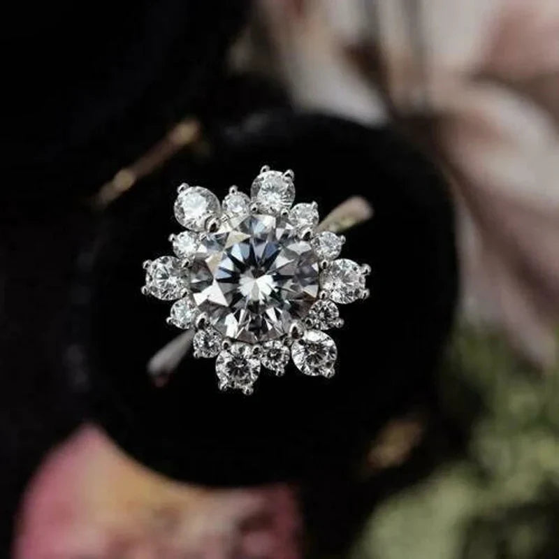 Women's Snowflake Ring Winter Silver Zircon Stones