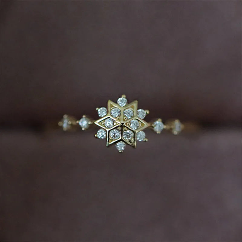 Women's Winter Gold Snowflake Ring