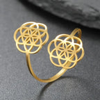 Women’s Flower Mandala Seed of Life Ring, gold