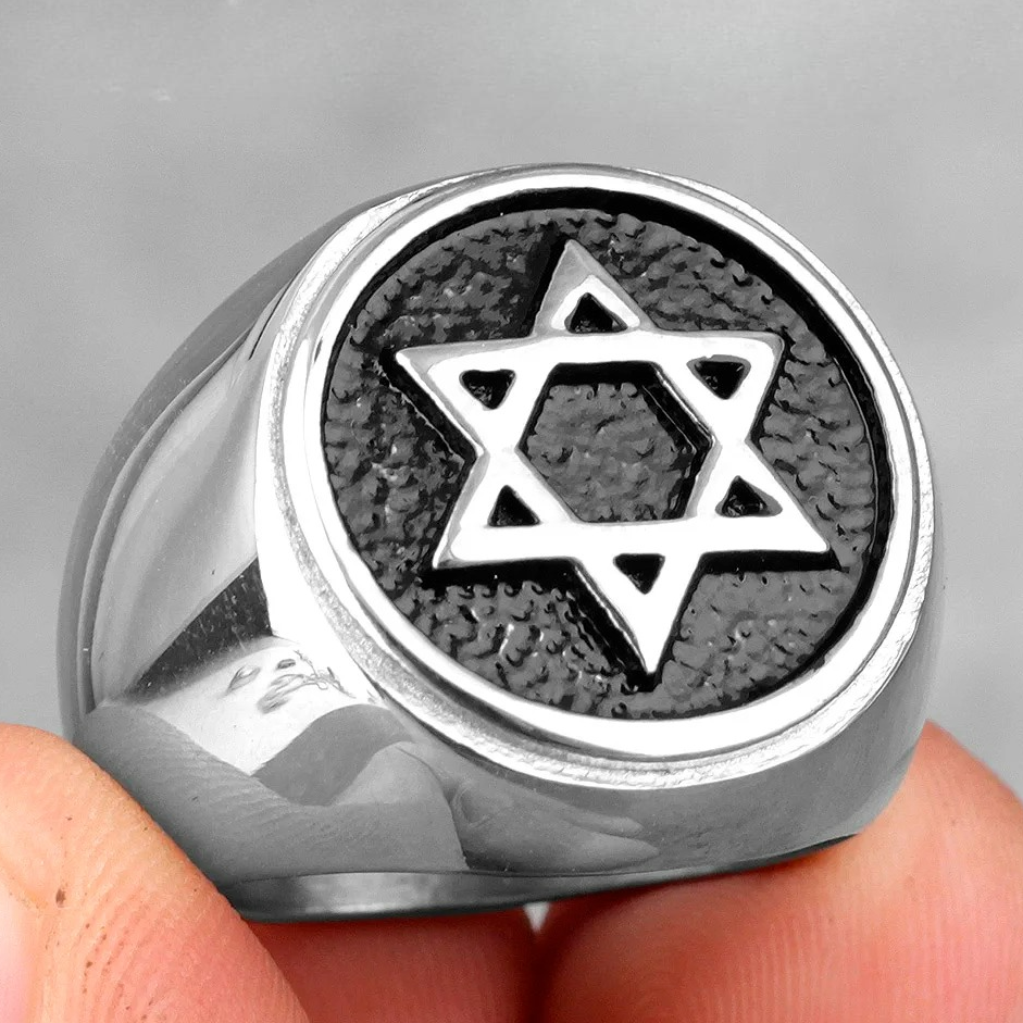 Ring engraved with the Star of David, Jewish symbol, silver