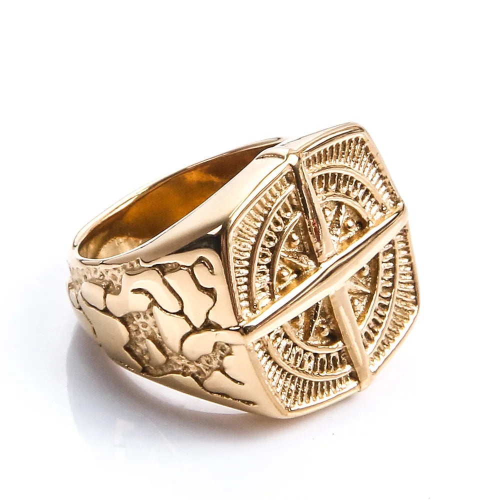 Men's Compass Ring Wind Rose Gold