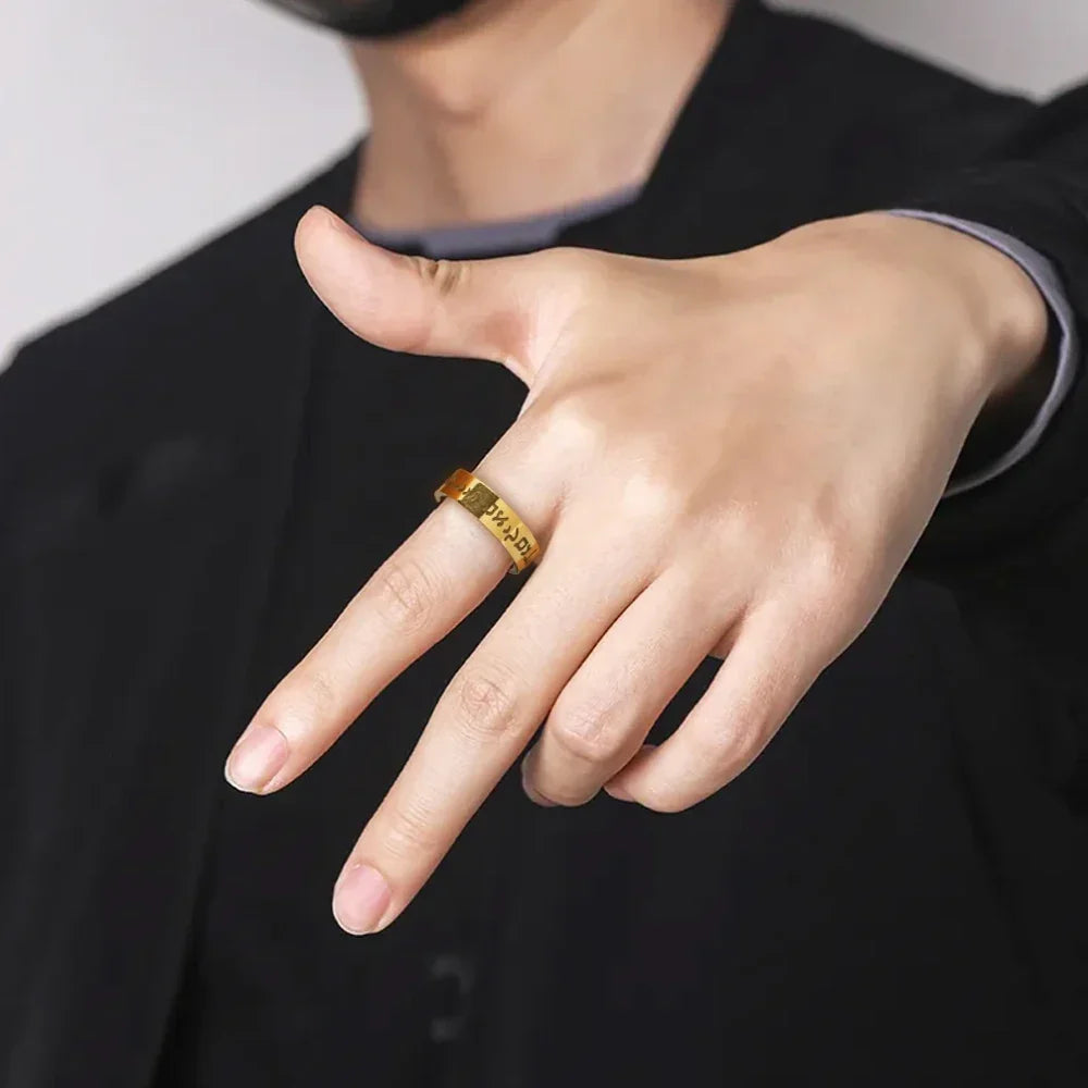 Wide ring with Jewish Hebrew letters in gold