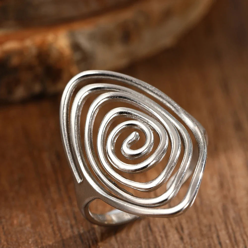 Textured spiral statement ring in silver