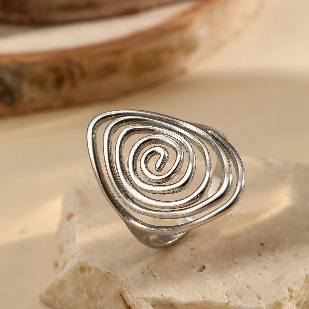 Textured spiral statement ring in silver